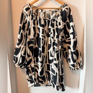 Abstract Puff Sleeves Long Top/Mini Dress